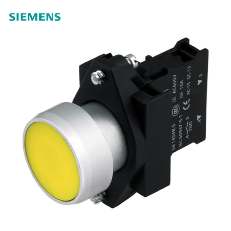 3SB6130-0AB10-1BA0 西门子 全套装置组合22mm塑料金属圆形按钮瞬时带扁平按钮带支架螺丝端子,1个常开触点黑色